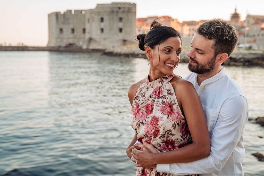 Happy couple having fun on a photo session with dubrovnik local photographer